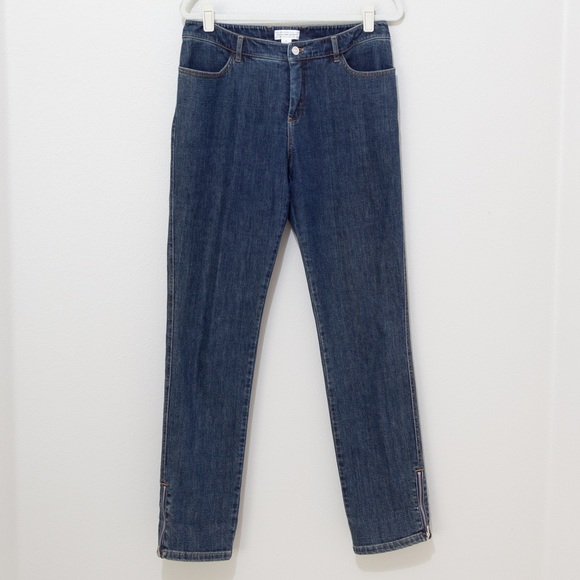 St. John Sport Women's Blue Denim Straight Leg Jeans with Zipper Details Size 10 - Picture 1 of 7